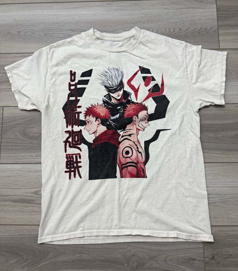 Jujutsu Kaisen Anime Graphic Tee Gojo Yuji Sukuna Cream Off White Tee
